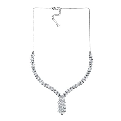 D'Joy Moissanite 19.35 ctw Waterfall Necklace in Rhodium Over Sterling Silver 18 Inches