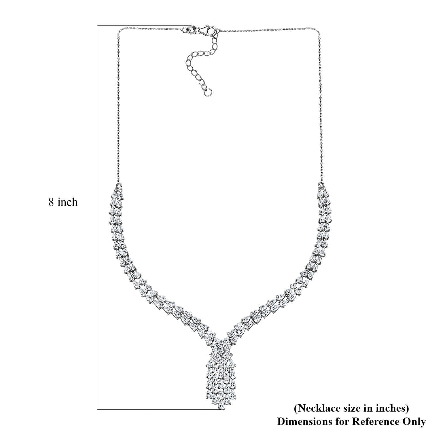 D'Joy Moissanite 19.35 ctw Waterfall Necklace in Rhodium Over Sterling Silver 18 Inches