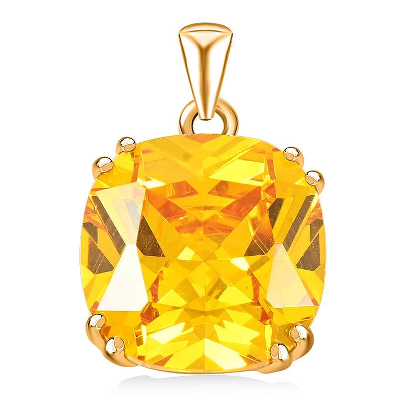 Simulated Canary Yellow Diamond 22.80 ctw Pendant without Chain in Vermeil Yellow Gold Over Sterling Silver