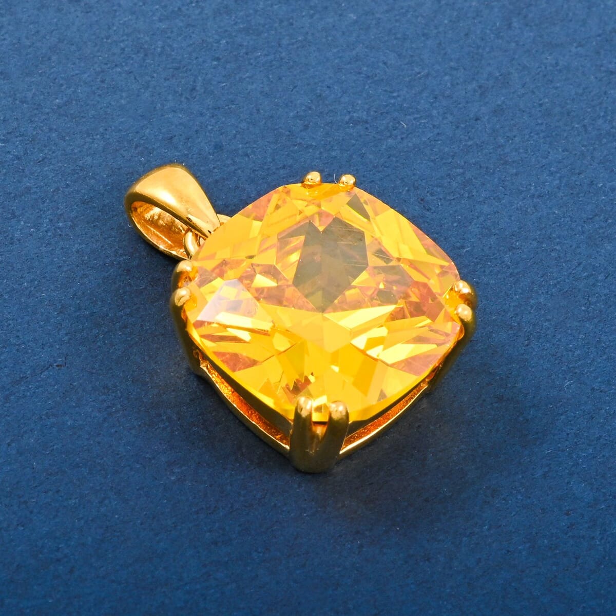 Simulated Canary Yellow Diamond 22.80 ctw Pendant in Vermeil Yellow Gold Over Sterling Silver image number 1