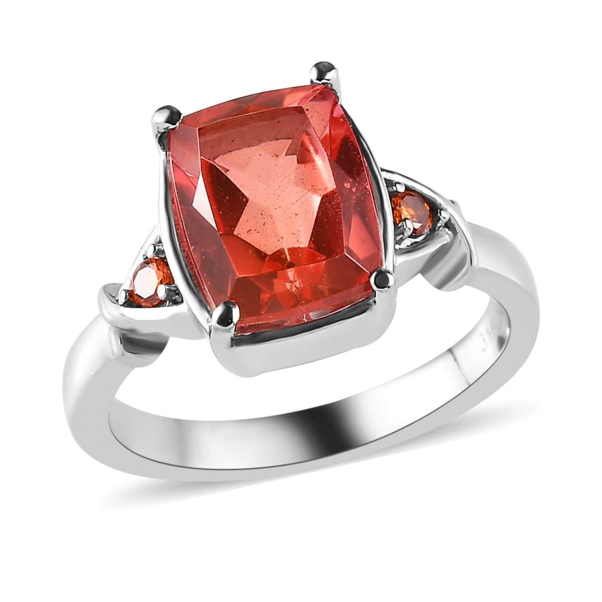 Padparadscha Quartz (Triplet) and Simulated Orange Diamond 3.50 ctw Ring in Stainless Steel (Size 10.0) image number 0