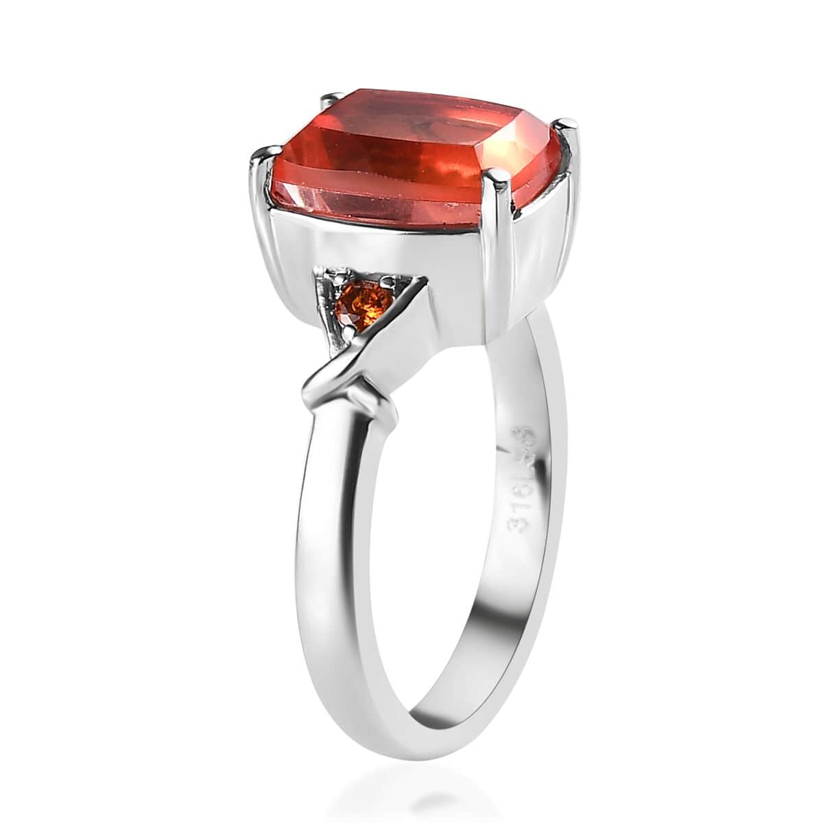 Padparadscha Quartz (Triplet) and Simulated Orange Diamond 3.50 ctw Ring in Stainless Steel (Size 10.0) image number 3