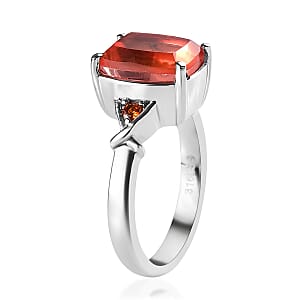 Padparadscha Quartz (Triplet) and Simulated Orange Diamond 3.50 ctw Ring in Stainless Steel (Size 10.0)
