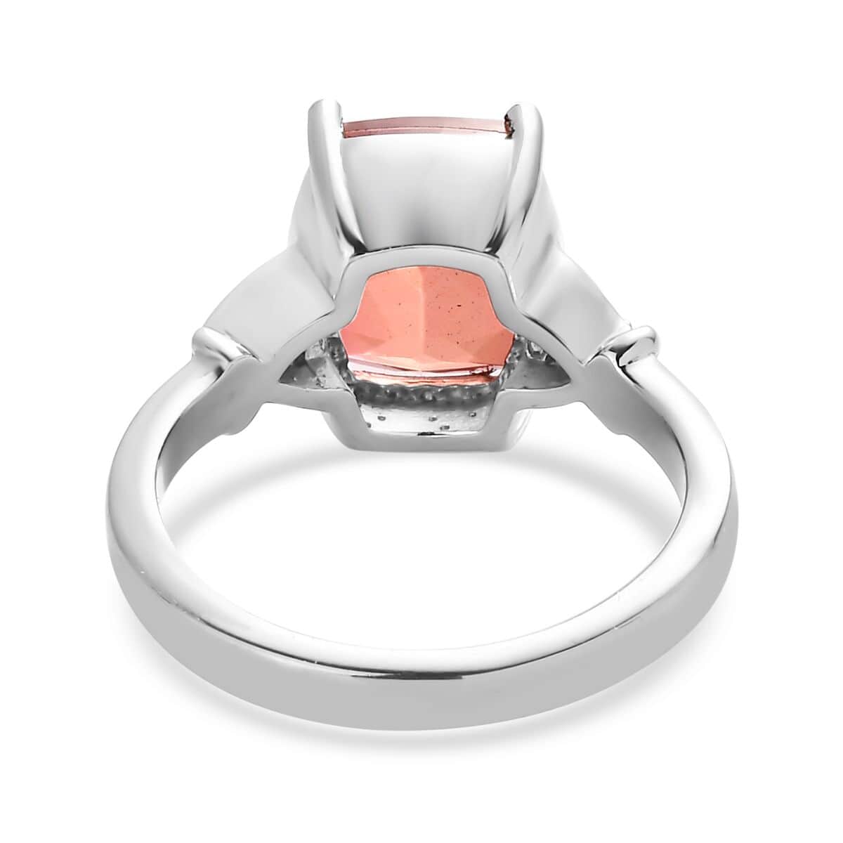 Padparadscha Quartz (Triplet) and Simulated Orange Diamond 3.50 ctw Ring in Stainless Steel (Size 10.0) image number 4