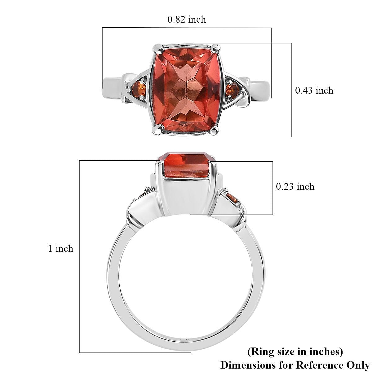 Padparadscha Quartz (Triplet) and Simulated Orange Diamond 3.50 ctw Ring in Stainless Steel (Size 10.0)
