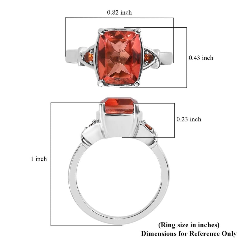 Padparadscha Quartz (Triplet) and Simulated Orange Diamond 3.50 ctw Ring in Stainless Steel (Size 10.0)