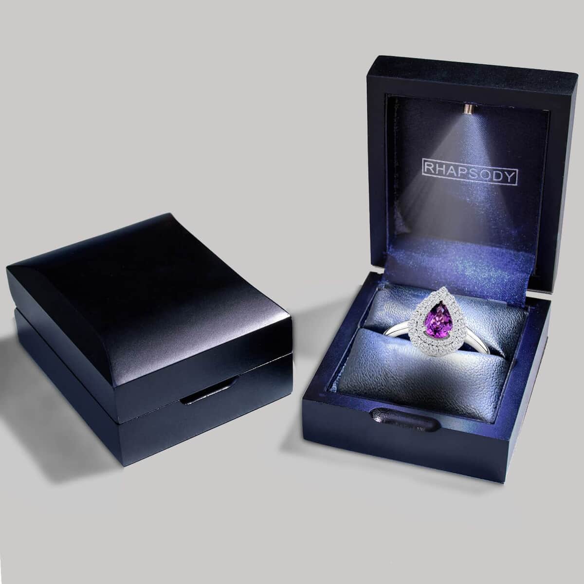 Chairman Collection Certified and Appraised Rhapsody 950 Platinum AAAA Madagascar Purple Sapphire and E-F VS Diamond Ring 6.55 Grams 1.10 ctw image number 6