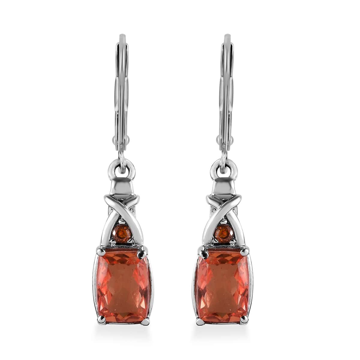 Padparadscha Quartz (Triplet) and Simulated Orange Diamond 3.60 ctw Lever Back Earrings in Stainless Steel image number 0