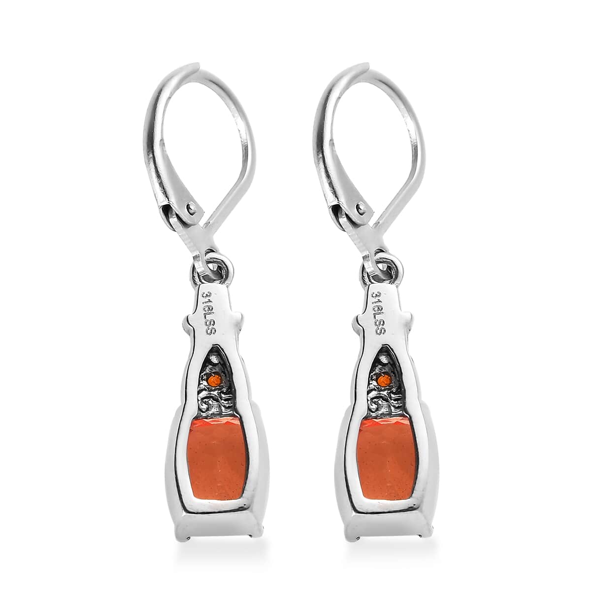 Padparadscha Quartz (Triplet) and Simulated Orange Diamond 3.60 ctw Lever Back Earrings in Stainless Steel image number 3