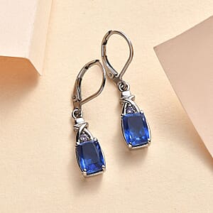 Ceylon Color Quartz (Triplet) and Simulated Tanzanite Color Diamond 3.60 ctw Lever Back Earrings in Stainless Steel