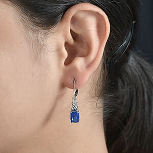 Ceylon Color Quartz (Triplet) and Simulated Tanzanite Color Diamond 3.60 ctw Lever Back Earrings in Stainless Steel