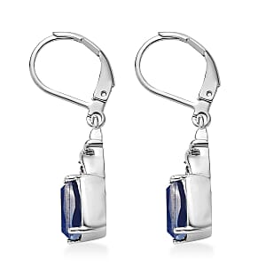 Ceylon Color Quartz (Triplet) and Simulated Tanzanite Color Diamond 3.60 ctw Lever Back Earrings in Stainless Steel