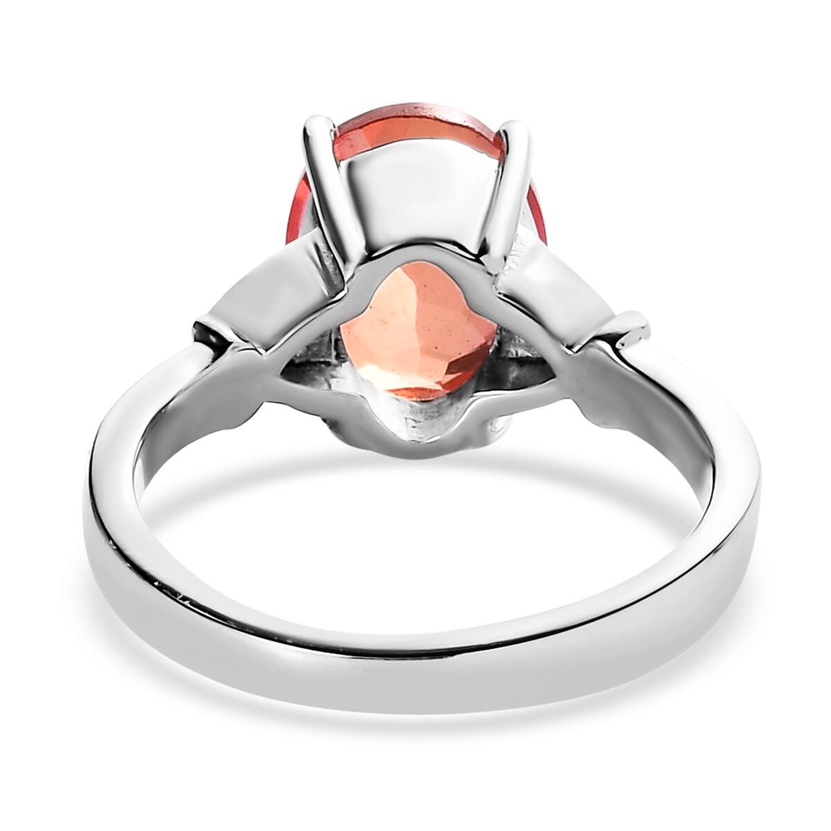 Padparadscha Quartz (Triplet) and Simulated Orange Diamond 3.10 ctw Ring in Stainless Steel (Size 10.0) image number 4