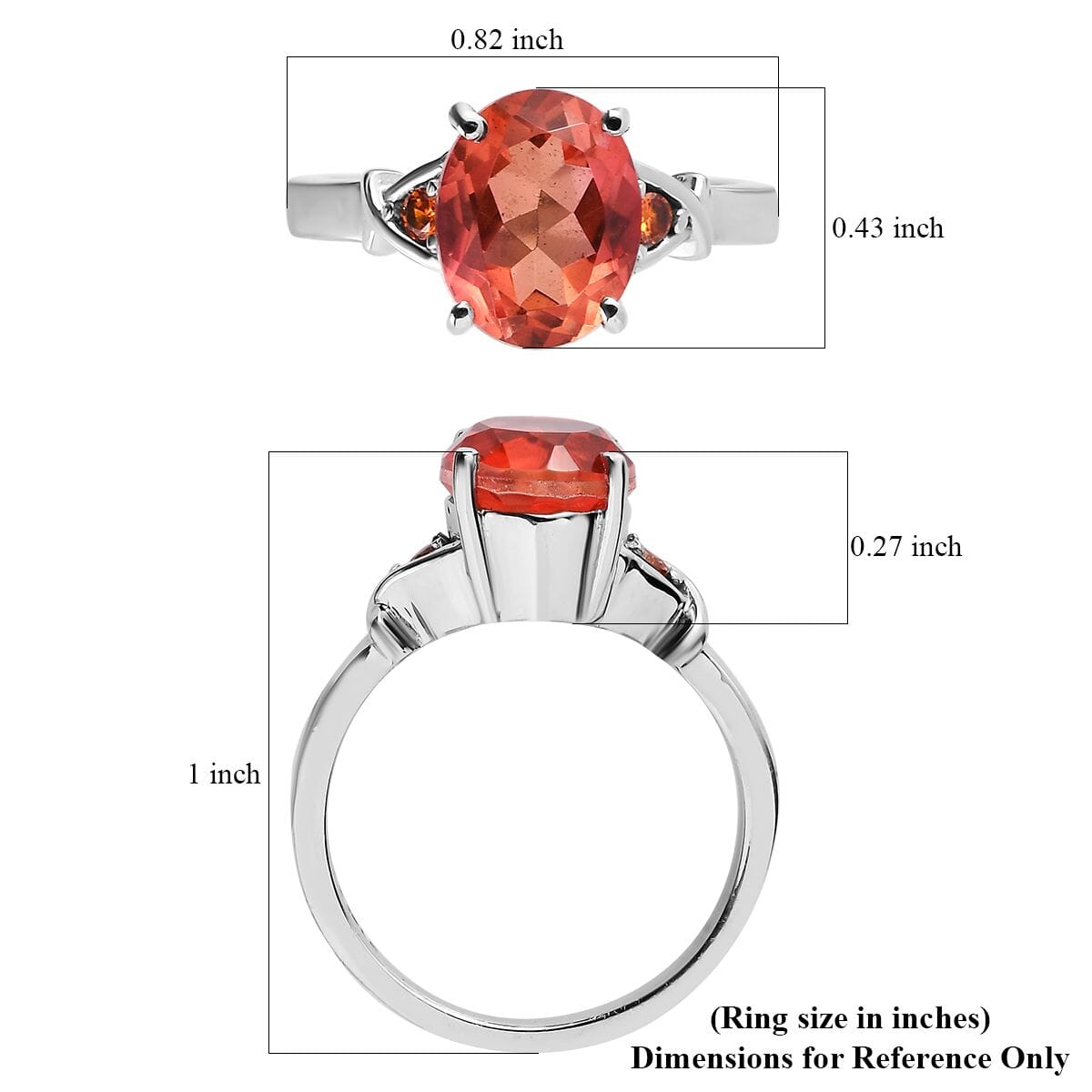 Padparadscha Quartz (Triplet) and Simulated Orange Diamond 3.10 ctw Ring in Stainless Steel (Size 10.0) image number 5