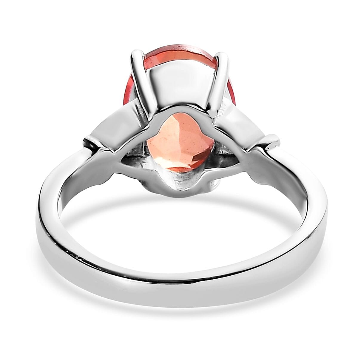 Padparadscha Quartz (Triplet) and Simulated Orange Diamond 3.10 ctw Ring in Stainless Steel (Size 7.0) image number 4