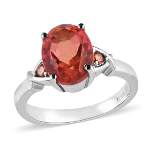 Padparadscha Quartz (Triplet) and Simulated Orange Diamond 3.10 ctw Ring in Stainless Steel (Size 8.0)