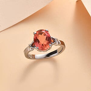 Padparadscha Quartz (Triplet) and Simulated Orange Diamond 3.10 ctw Ring in Stainless Steel (Size 8.0)