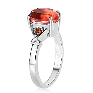 Padparadscha Quartz (Triplet) and Simulated Orange Diamond 3.10 ctw Ring in Stainless Steel (Size 8.0)