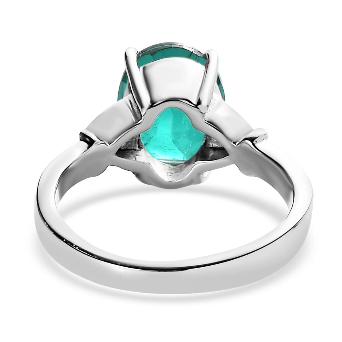 Emeraldine Quartz (Triplet) and Simulated Green Diamond 3.10 ctw Ring in Stainless Steel (Size 11.0) image number 4