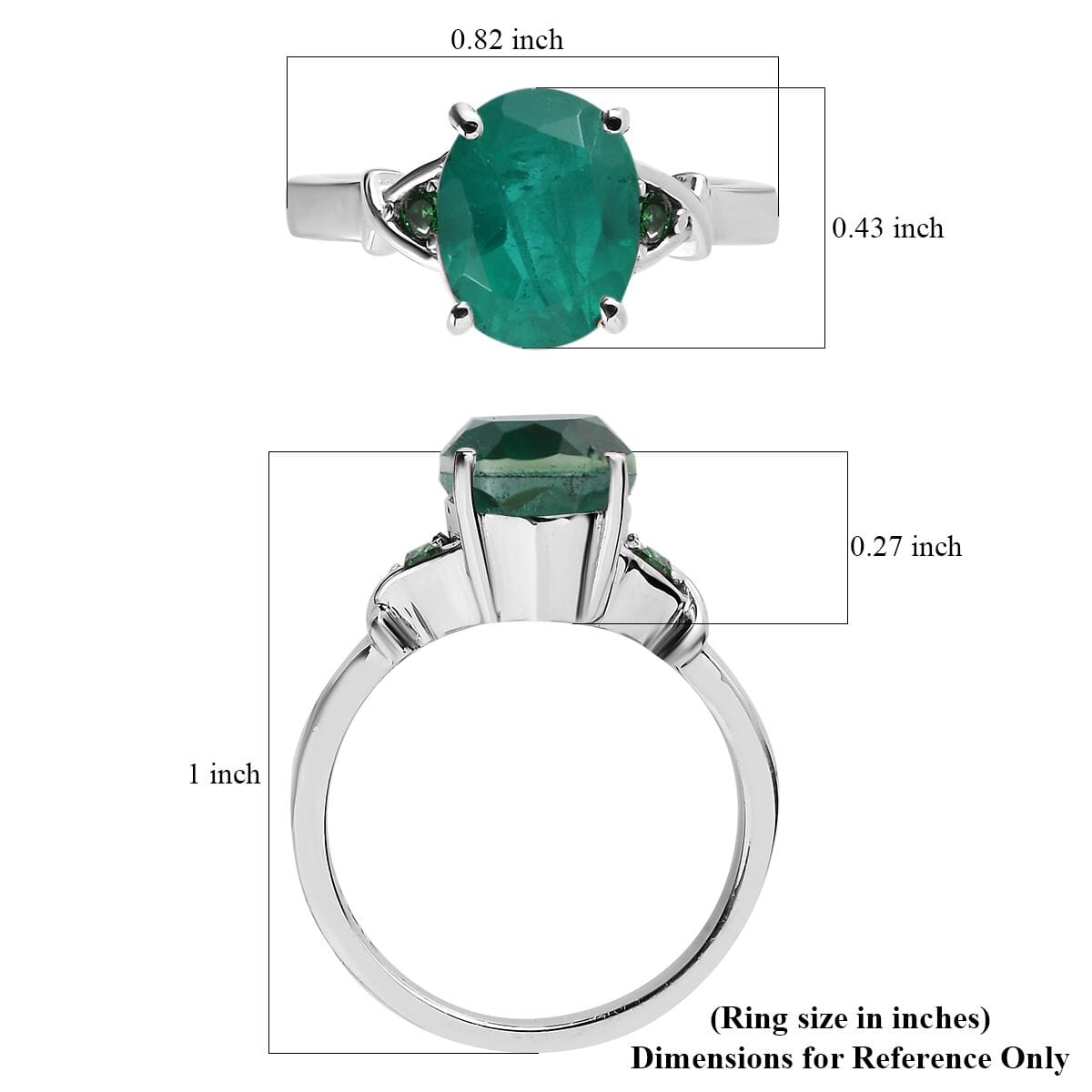 Emeraldine Quartz (Triplet) and Simulated Green Diamond 3.10 ctw Ring in Stainless Steel (Size 11.0) image number 5