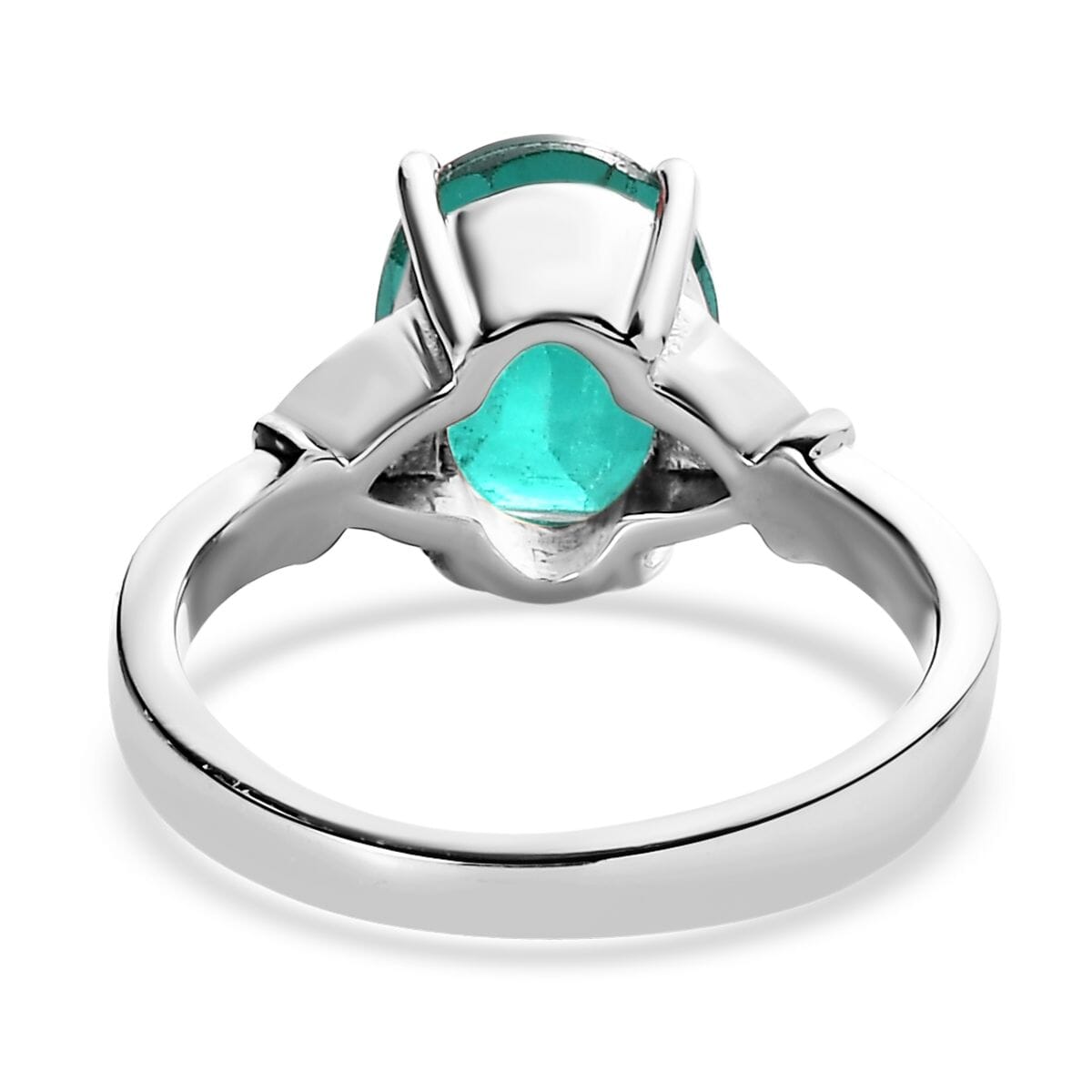Emeraldine Quartz (Triplet) and Simulated Green Diamond 3.10 ctw Ring in Stainless Steel (Size 6.0) image number 4