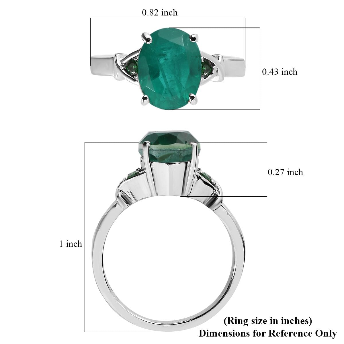 Emeraldine Quartz (Triplet) and Simulated Green Diamond 3.10 ctw Ring in Stainless Steel (Size 6.0) image number 5