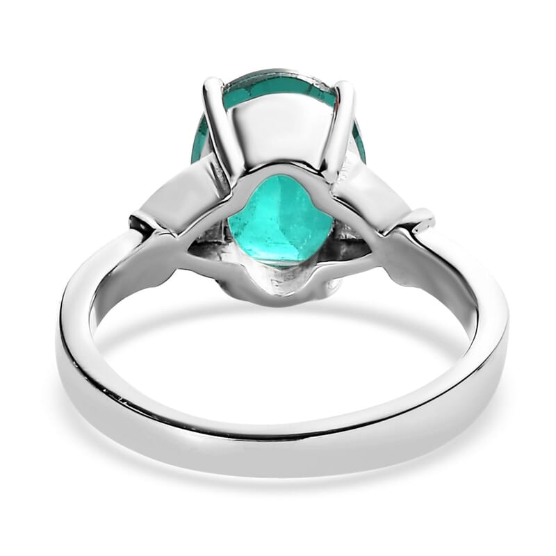 Emeraldine Quartz (Triplet) and Simulated Green Diamond 3.10 ctw Ring in Stainless Steel (Size 9.0)