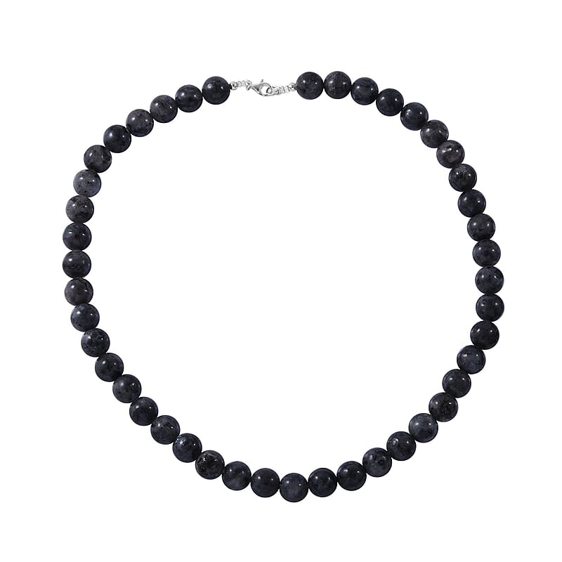 Larvikite 250.00 ctw Beaded Necklace in Sterling Silver 18 Inches
