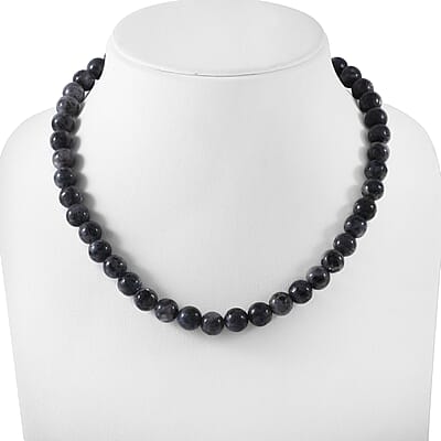 Larvikite 250.00 ctw Beaded Necklace in Sterling Silver 18 Inches