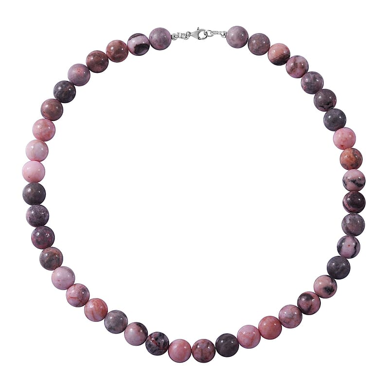 Pink Zebra Jasper 355.00 ctw Beaded Necklace in Sterling Silver 18 Inches