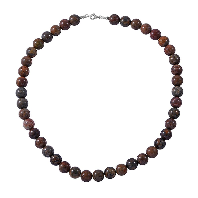 Wave Jasper 250.00 ctw Beaded Necklace 18 Inches in Sterling Silver