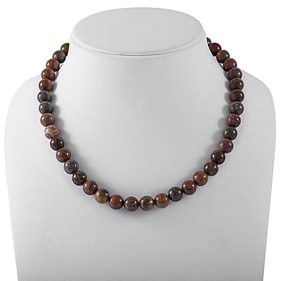 Wave Jasper 250.00 ctw Beaded Necklace 18 Inches in Sterling Silver
