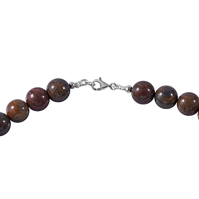 Wave Jasper 250.00 ctw Beaded Necklace 18 Inches in Sterling Silver