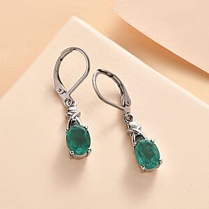 Emeraldine Quartz (Triplet) and Simulated Green Diamond 3.40 ctw Lever Back Earrings in Stainless Steel