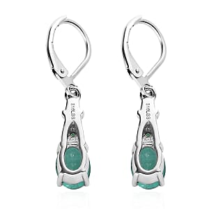 Emeraldine Quartz (Triplet) and Simulated Green Diamond 3.40 ctw Lever Back Earrings in Stainless Steel
