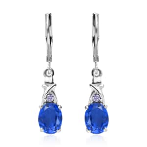 Ceylon Color Quartz (Triplet) and Simulated Tanzanite Color Diamond 3.20 ctw Lever Back Earrings in Stainless Steel