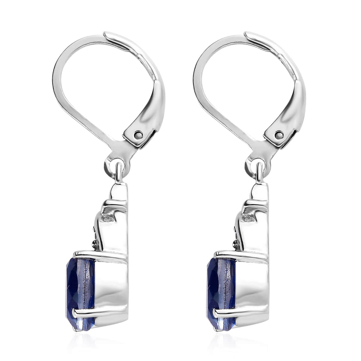 Ceylon Color Quartz (Triplet) and Simulated Tanzanite Color Diamond 3.20 ctw Lever Back Earrings in Stainless Steel image number 3