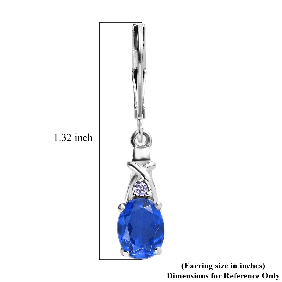 Ceylon Color Quartz (Triplet) and Simulated Tanzanite Color Diamond 3.20 ctw Lever Back Earrings in Stainless Steel image number 5