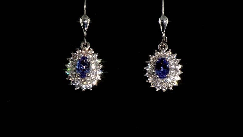 Tanzanite and White Zircon 2.00 ctw Dahlia Flower Lever Back Earrings in Rhodium Over Sterling Silver