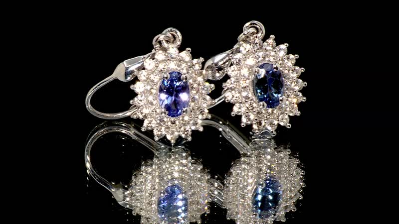 Tanzanite and White Zircon 2.00 ctw Dahlia Flower Lever Back Earrings in Rhodium Over Sterling Silver