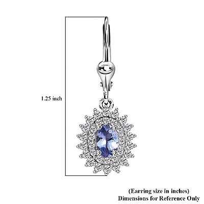 Tanzanite and White Zircon 2.00 ctw Dahlia Flower Lever Back Earrings in Rhodium Over Sterling Silver