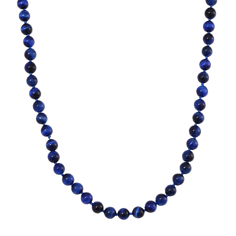 Blue Tiger’s Eye (D) 200.00 ctw Necklace in Rhodium Over Sterling Silver 20 Inches 