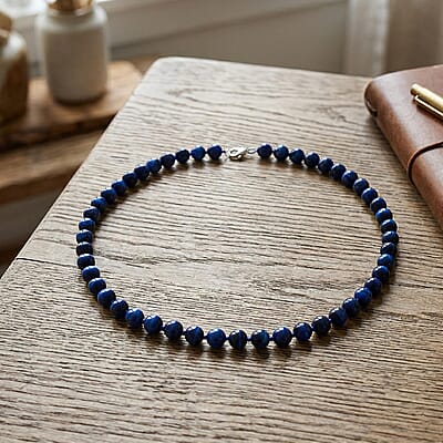 Blue Tiger’s Eye (D) 200.00 ctw Necklace in Rhodium Over Sterling Silver 20 Inches 