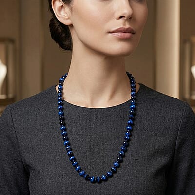 Blue Tiger’s Eye (D) 200.00 ctw Necklace in Rhodium Over Sterling Silver 20 Inches 