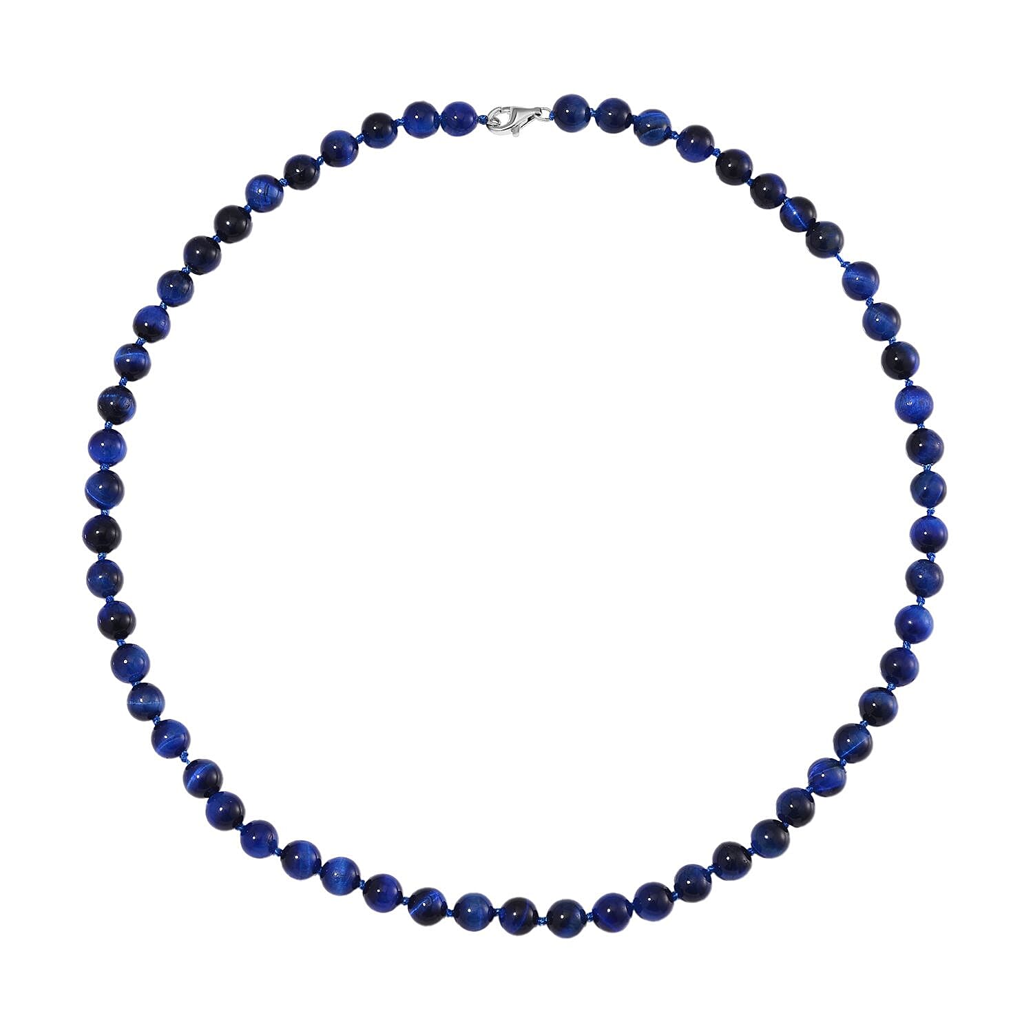 Blue Tiger’s Eye (D) 200.00 ctw Necklace in Rhodium Over Sterling Silver 20 Inches 