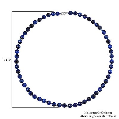 Blue Tiger’s Eye (D) 200.00 ctw Necklace in Rhodium Over Sterling Silver 20 Inches 