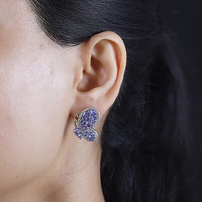 D'Joy Tanzanite and White Zircon 4.35 ctw Butterfly Earrings in 18K Vermeil YG and Rhodium Over Sterling Silver