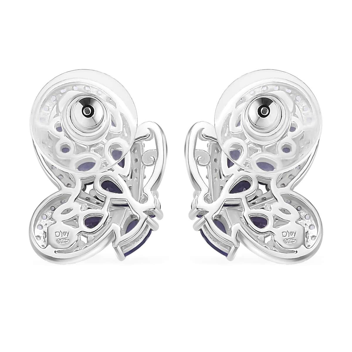 Tanzanite and White Zircon 4.35 ctw Butterfly Earrings in 18K Vermeil YG and Rhodium Over Sterling Silver image number 3