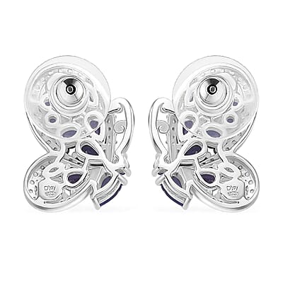 D'Joy Tanzanite and White Zircon 4.35 ctw Butterfly Earrings in 18K Vermeil YG and Rhodium Over Sterling Silver