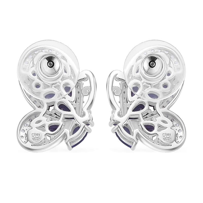 D'Joy Tanzanite and White Zircon 4.35 ctw Butterfly Earrings in 18K Vermeil YG and Rhodium Over Sterling Silver